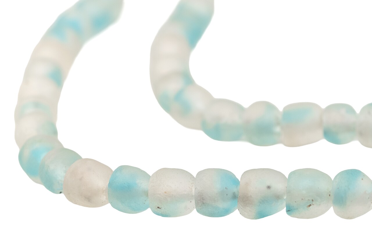 The Bead Chest African Recycled Glass Beads – Handmade in Ghana – Speckled Blue 7mm Strand for Jewelry Making, Crafts, and Home Decor I Approximately 73 Beads